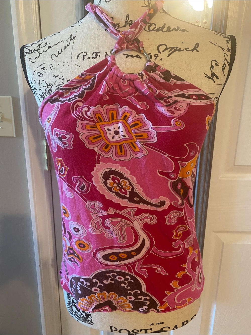 Banana Republic Pink Paisley Halter Tank with Ring Detail